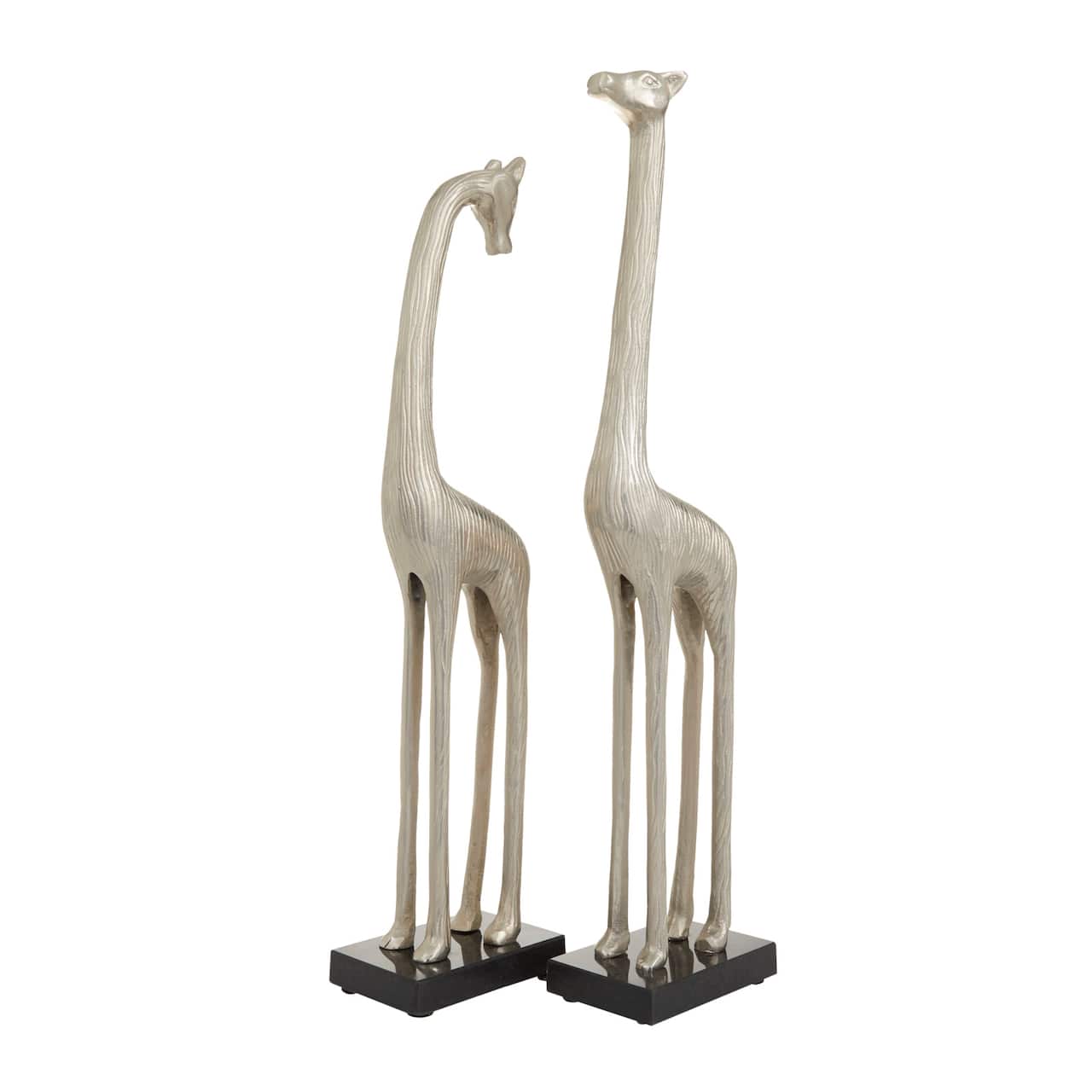 Silver Aluminum Contemporary Giraffe Sculpture Set